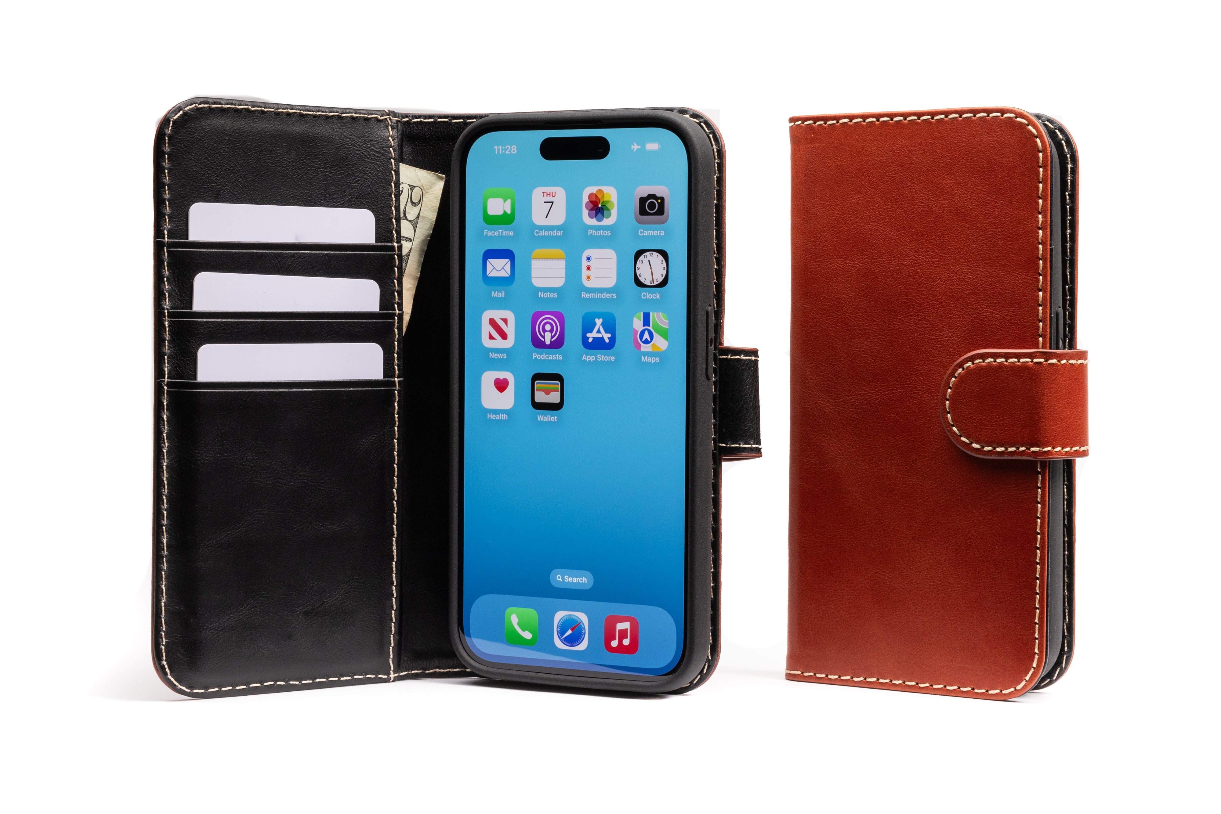 Modern Wallet iPhone 15 Pro case in full-grain leather Burton Goods
