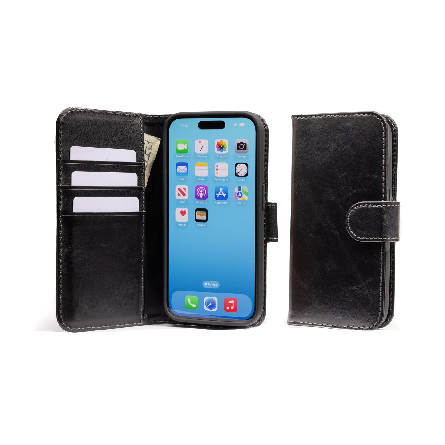 Burton Goods iPhone Case Onyx Black Modern Pocket Book Wallet Case For iPhone 15 Pro