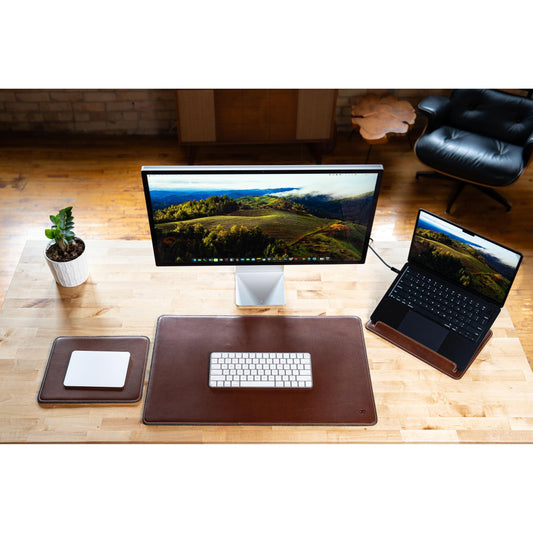 Burton Goods LLC® Leather Accessories Light Mahogany Leather And Woolen Desk Pad