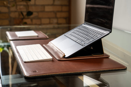 Burton Goods LLC® Light Mahogany Travel And Desk Leather Laptop Stand