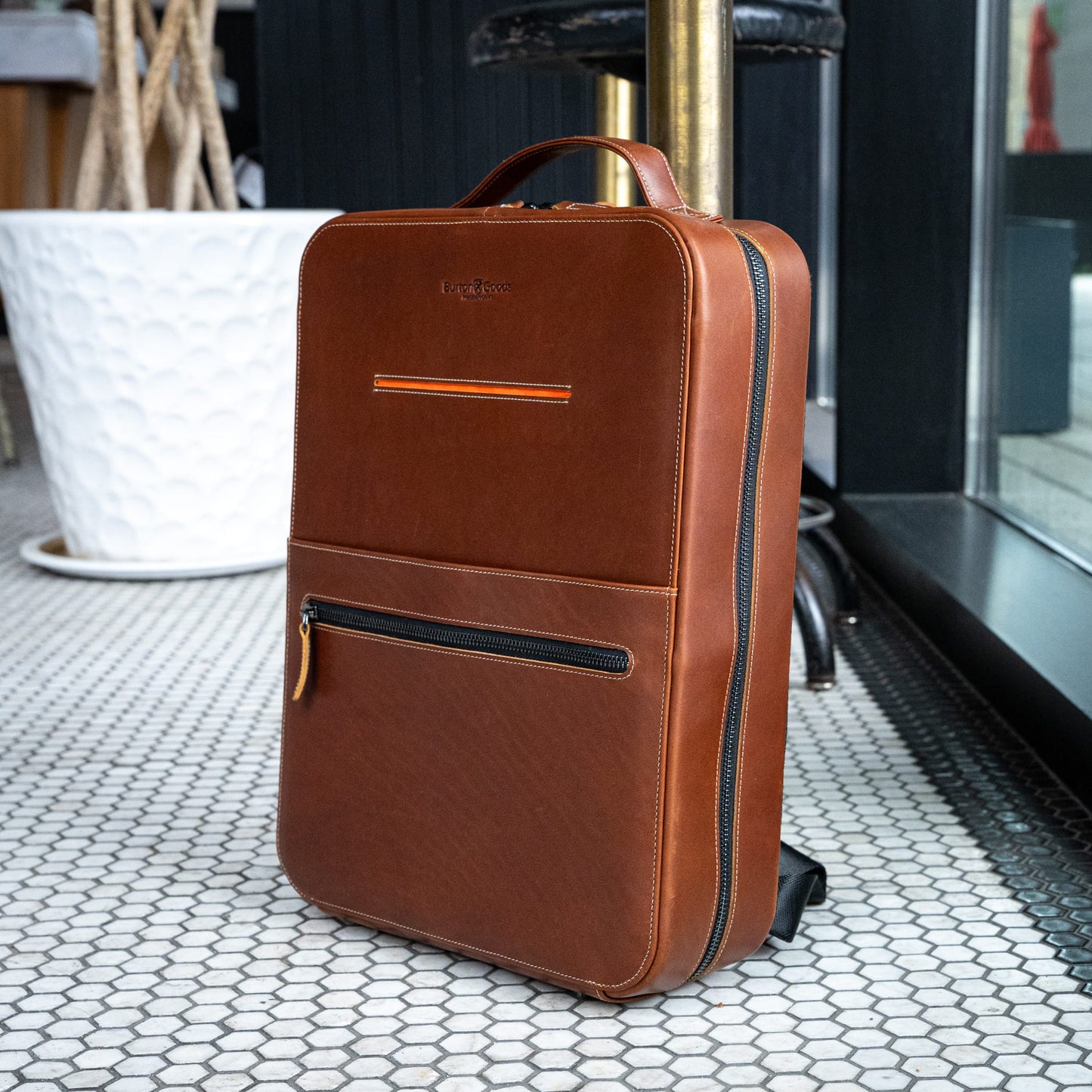 Burton Goods LLC® Leather Bag Mahogany Modern Leather Laptop Backpack