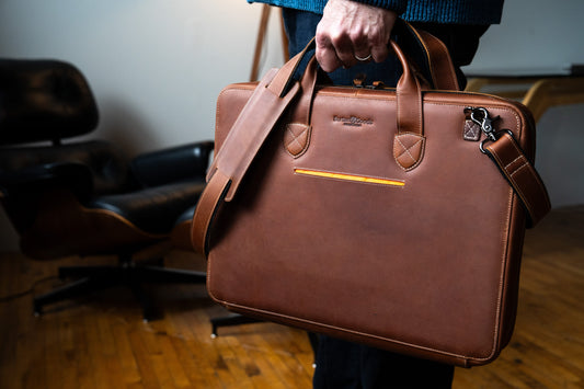 Burton Goods LLC® Mahogany Slim Leather Laptop Briefcase - Medium 16"