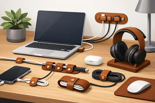 How to Organize Cords With Leather at Your Desk