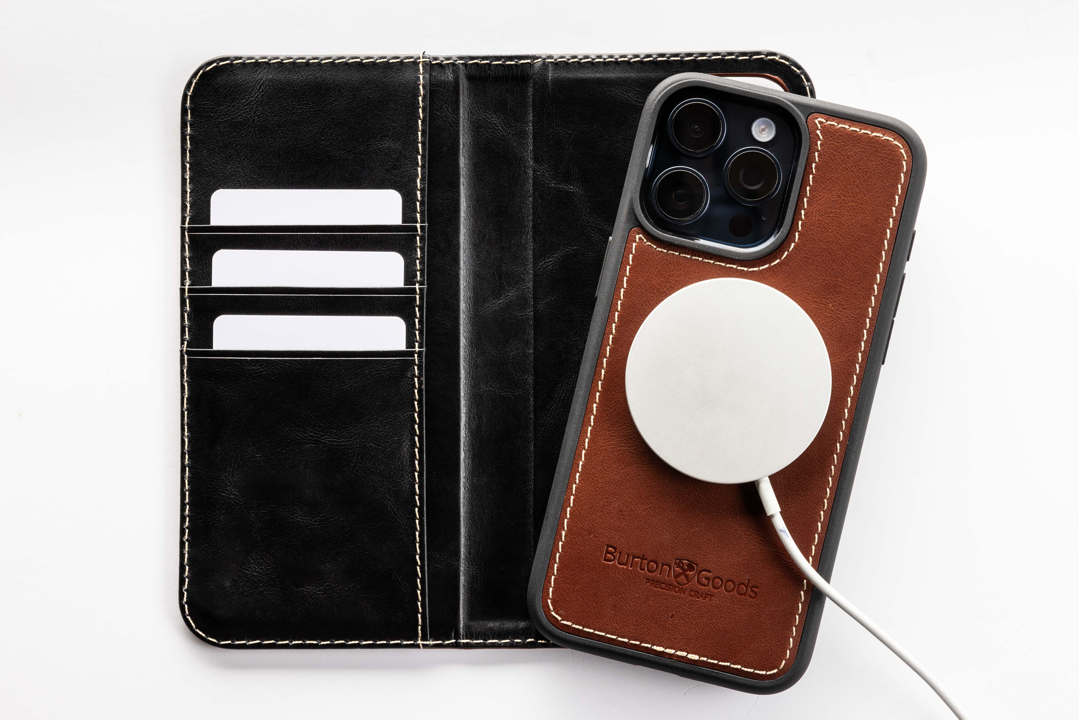 Modern Pocket Book Wallet iPhone 15 Pro Max case. Burton Goods