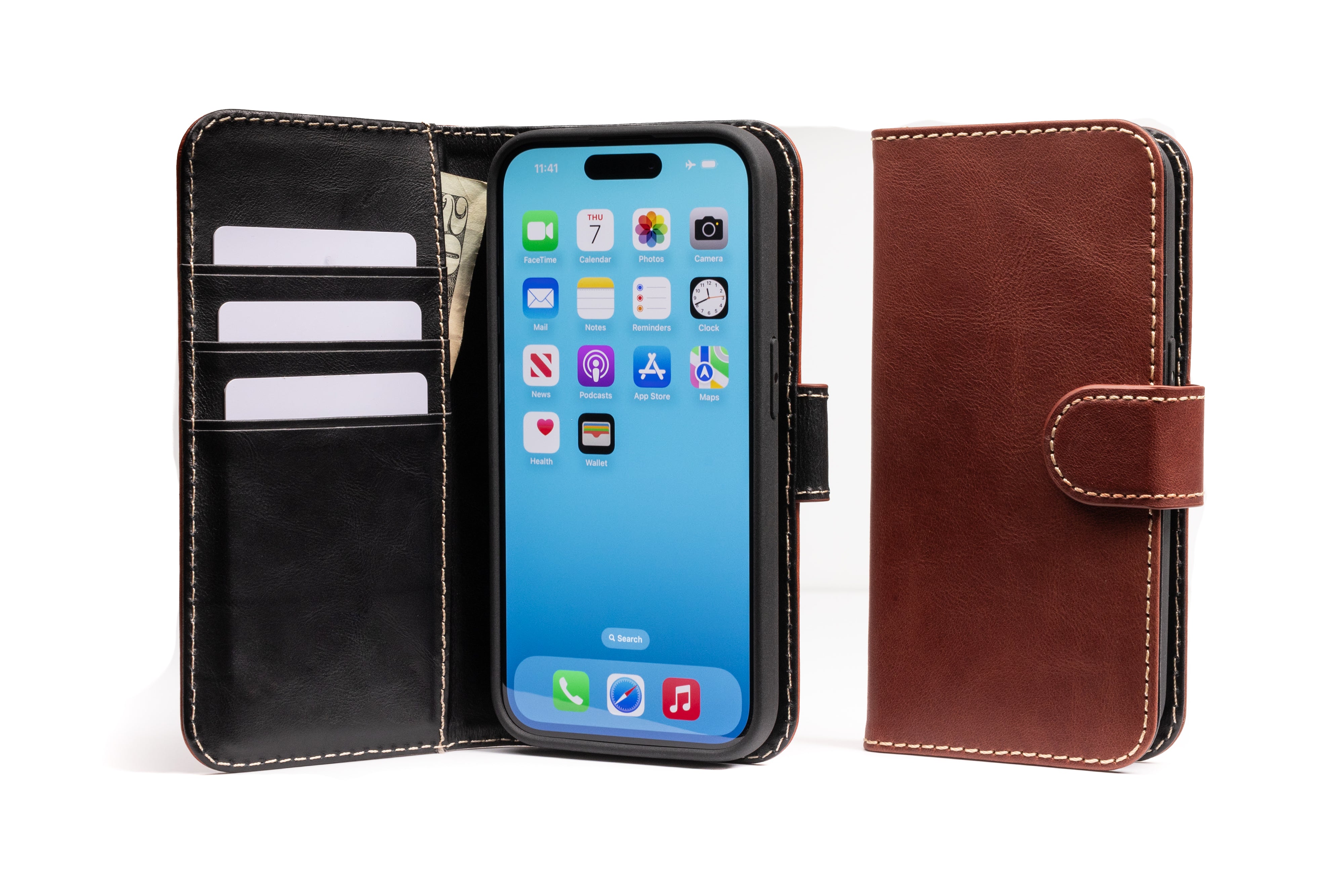 Modern Wallet iPhone 15 Pro case in full grain leather Burton