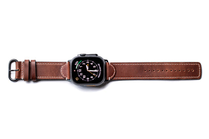 Burton Goods Apple Watch Band Mahogany / Black Steel Ultra Leather Band For Apple Watch