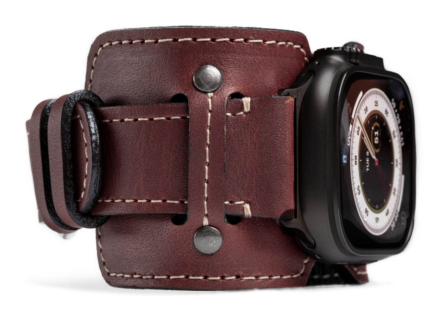 Burton Goods Apple Watch Band Mahogany / Black Vintage Leather Cuff For Apple Watch