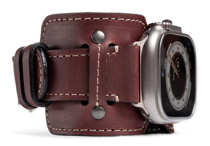 Burton Goods Apple Watch Band Mahogany / Titanium Vintage Leather Cuff For Apple Watch
