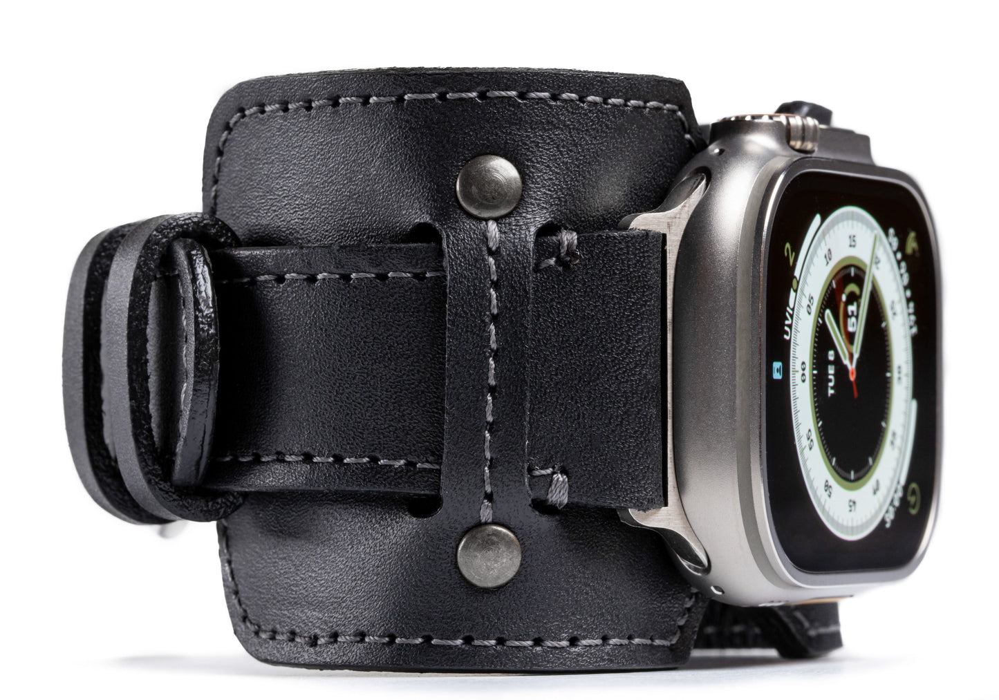 Burton Goods Apple Watch Band Onyx Black / Titanium Vintage Leather Cuff For Apple Watch