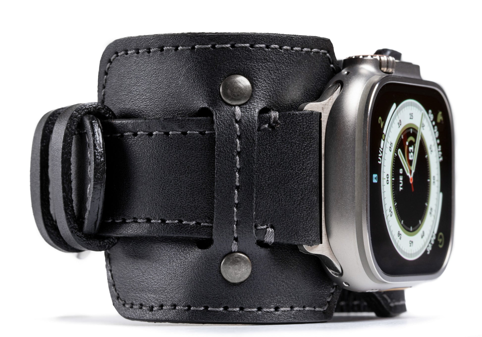 Burton Goods Apple Watch Band Onyx Black / Titanium Vintage Leather Cuff For Apple Watch