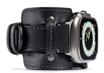 Burton Goods Apple Watch Band Onyx Black / Titanium Vintage Leather Cuff For Apple Watch