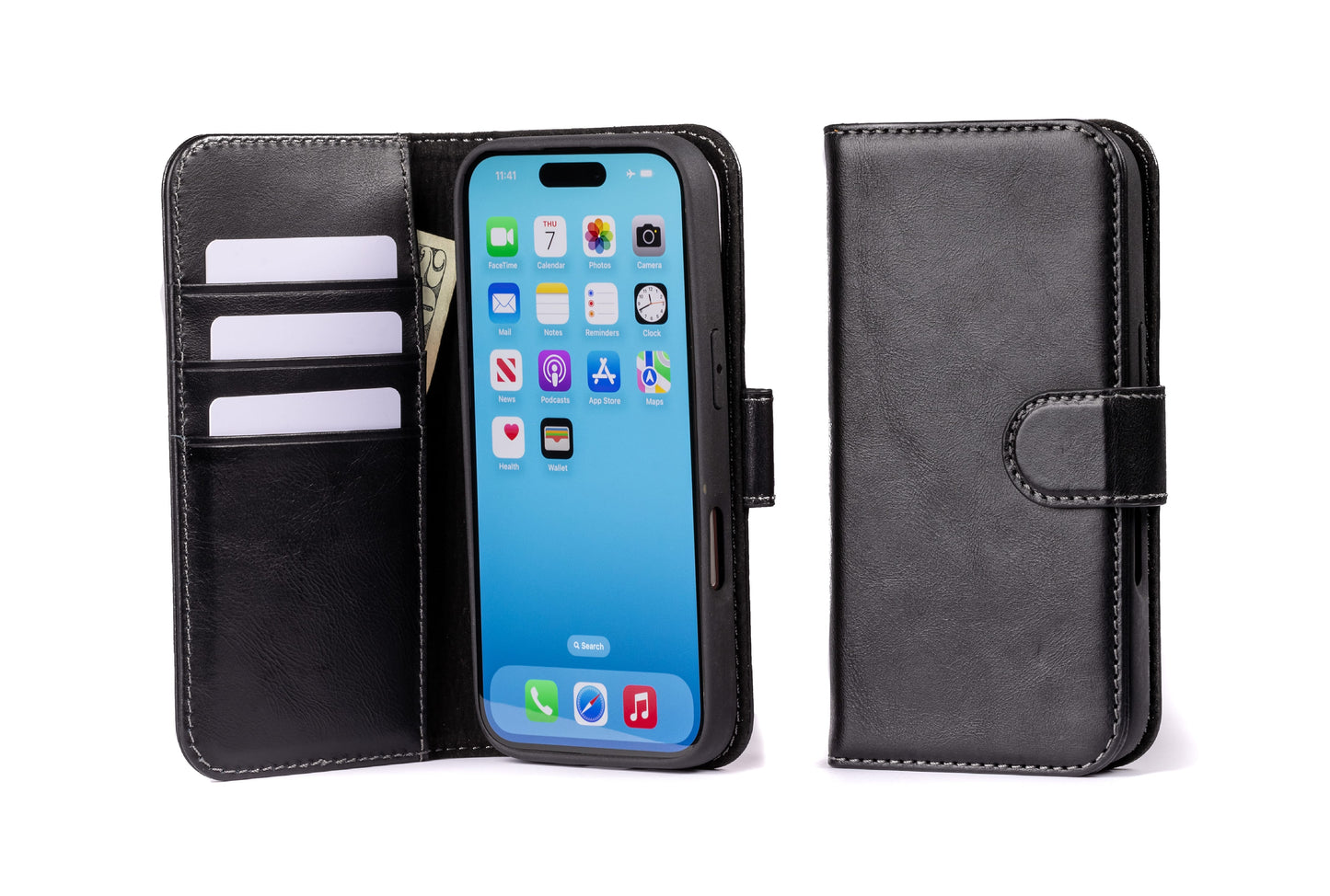 Burton Goods iPhone Case Onyx Black Modern Pocket Book Wallet Case For iPhone 16 Pro