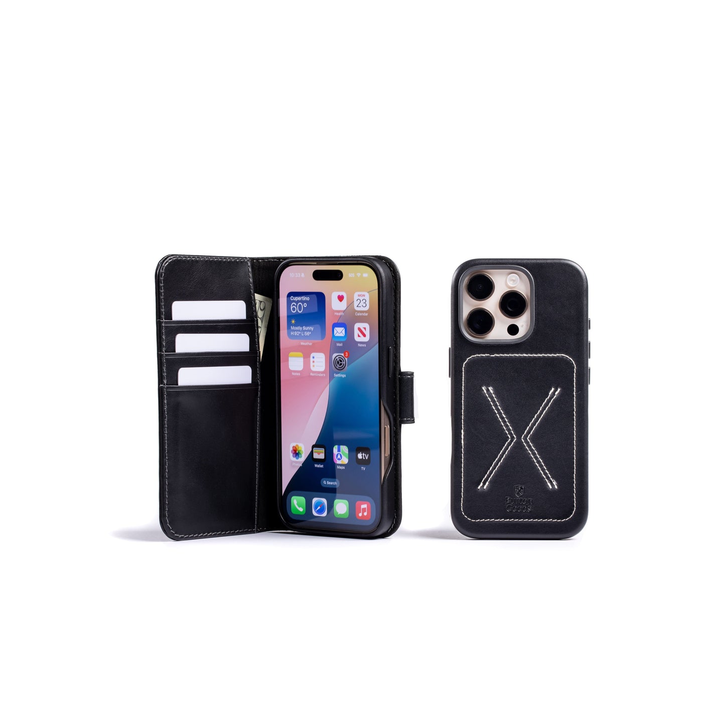 Burton Goods LLC® iPhone Case Onyx Black / Mahogany Luxury Modern Pocket Book For iPhone 16 Pro