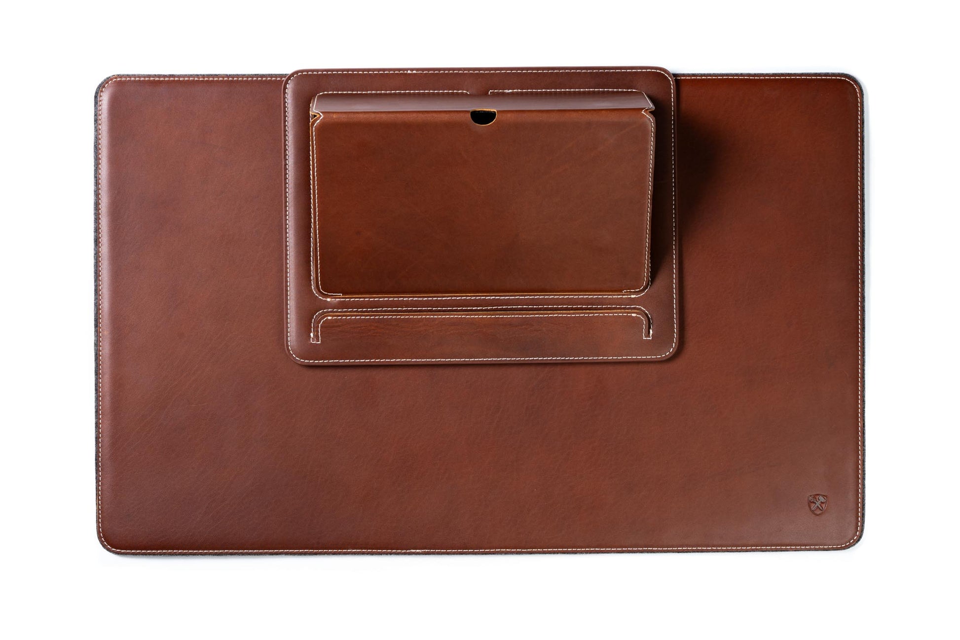 Burton Goods LLC® Leather Accessories Light Mahogany Leather And Woolen Desk Pad