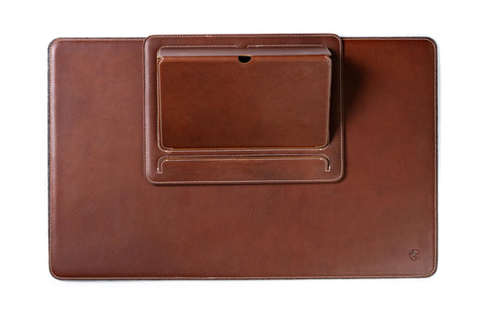 Burton Goods LLC® Leather Accessories Light Mahogany Leather And Woolen Desk Pad