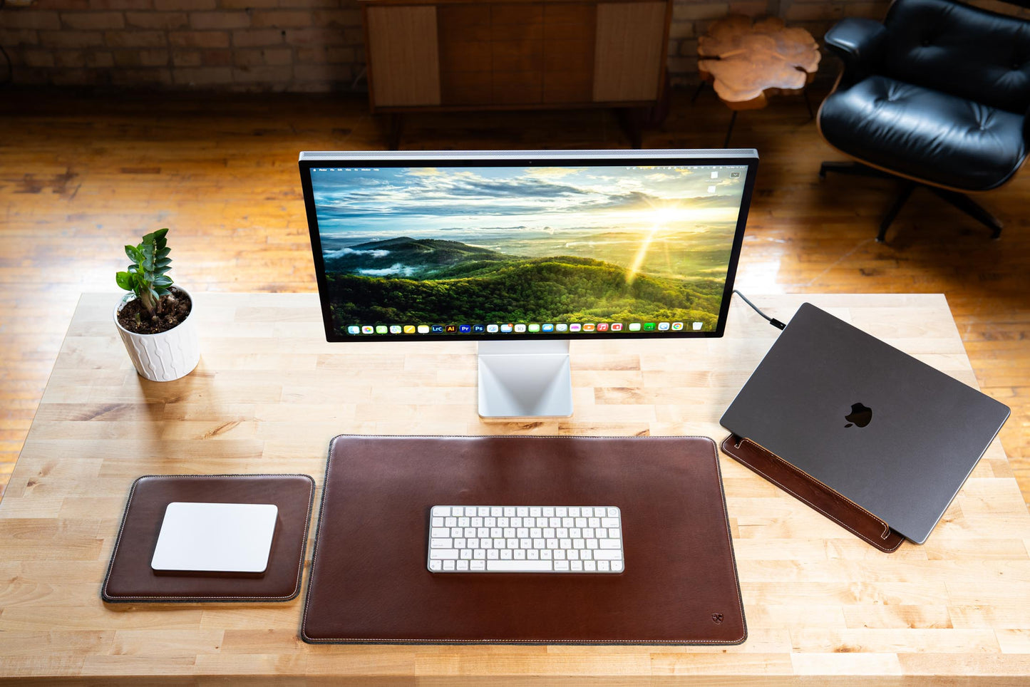 Burton Goods LLC® Leather Accessories Light Mahogany Leather And Woolen Desk Pad