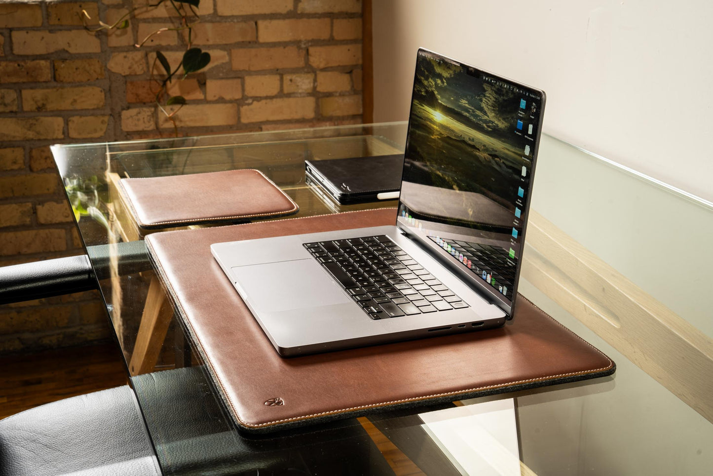 Burton Goods LLC® Leather Accessories Light Mahogany Leather And Woolen Desk Pad