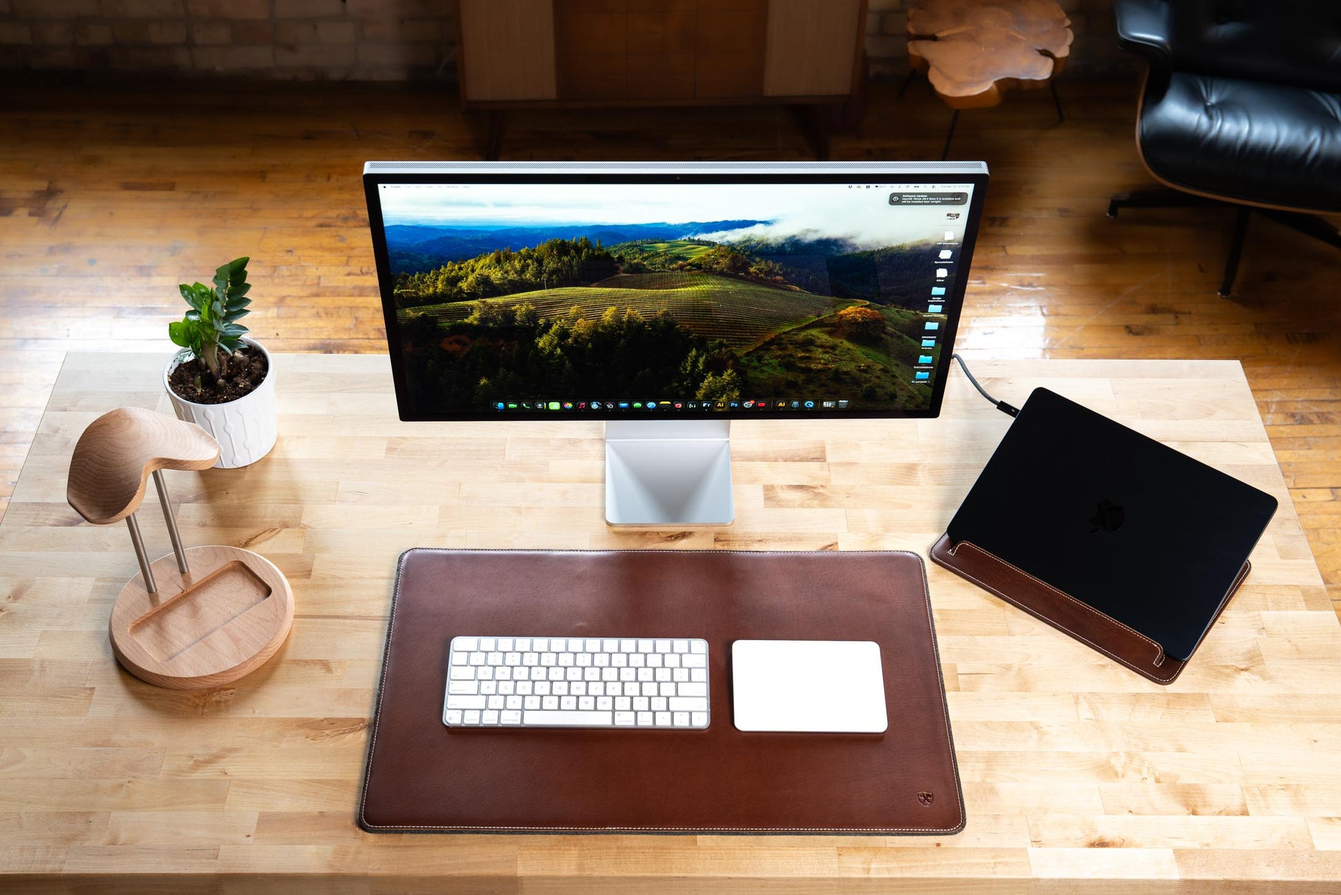 Burton Goods LLC® Leather Accessories Light Mahogany Leather And Woolen Desk Pad
