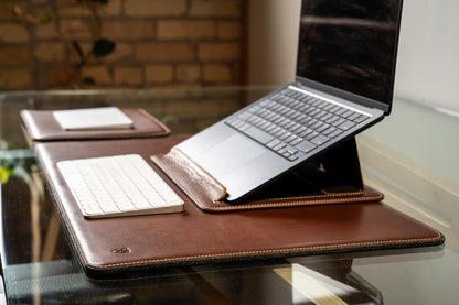 Burton Goods LLC® Leather Accessories Light Mahogany Leather And Woolen Desk Pad
