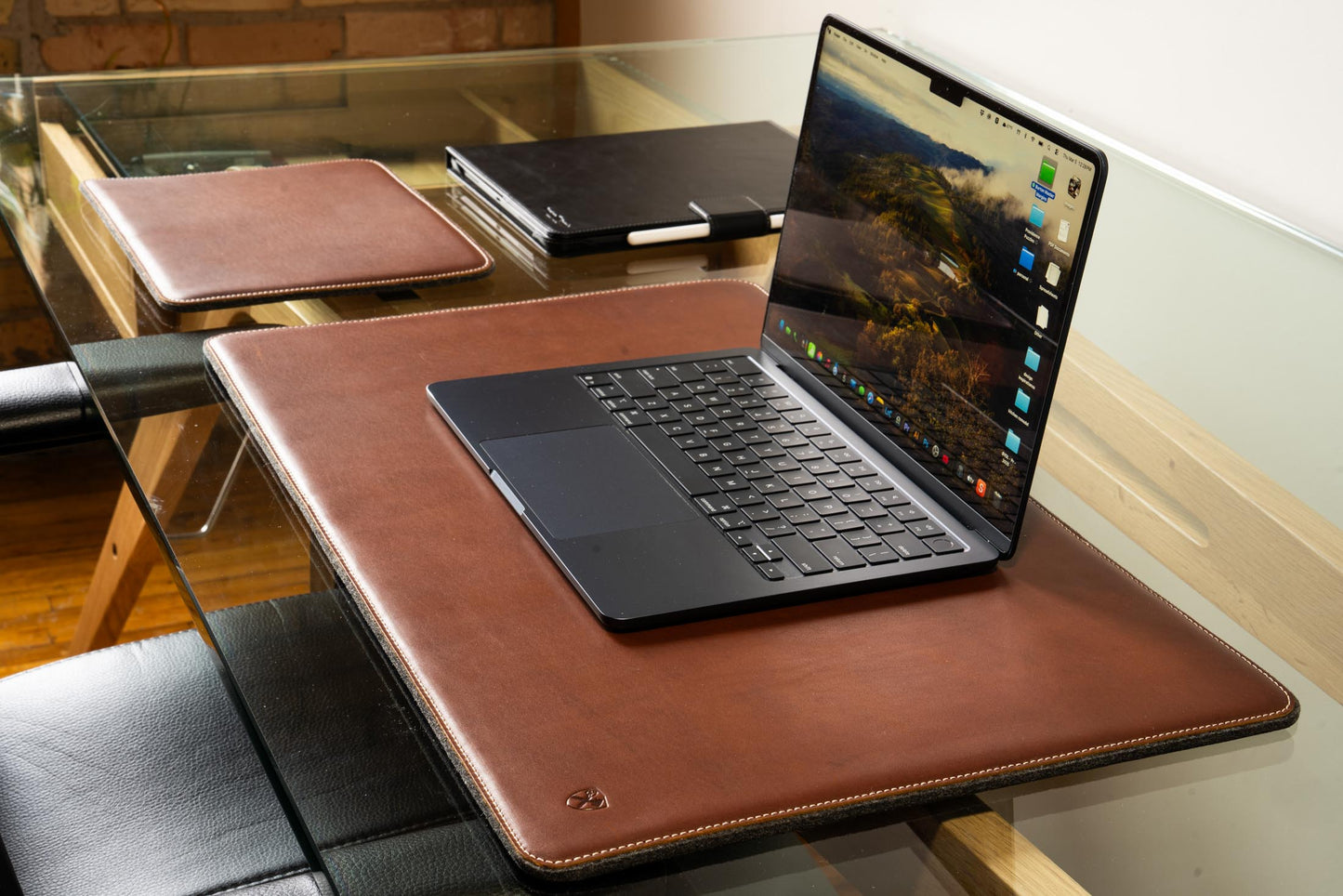 Burton Goods LLC® Leather Accessories Light Mahogany Leather And Woolen Desk Pad