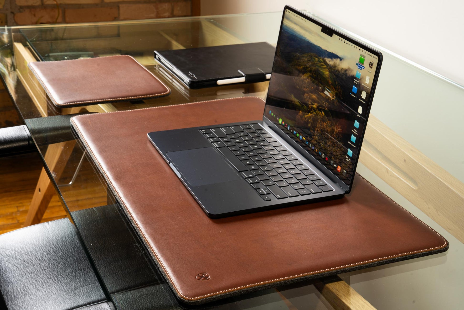 Burton Goods LLC® Leather Accessories Light Mahogany Leather And Woolen Desk Pad