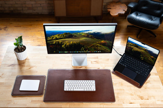 Burton Goods LLC® Leather Accessories Light Mahogany Leather And Woolen Desk Pad
