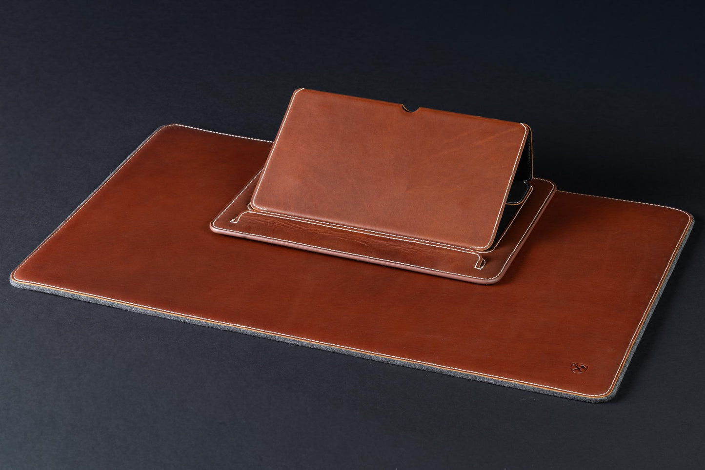 Burton Goods LLC® Leather Accessories Light Mahogany Leather And Woolen Desk Pad