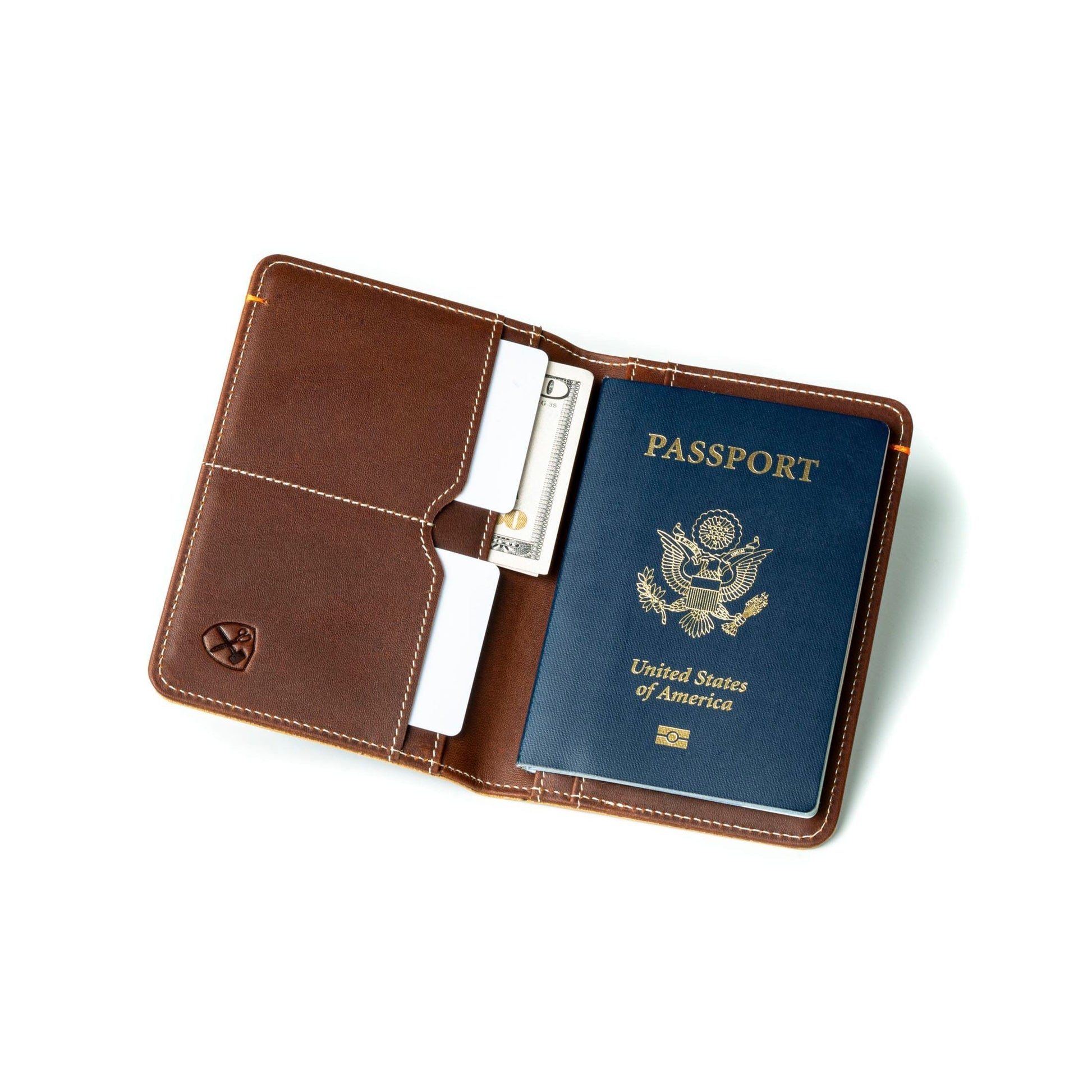 Burton Goods LLC® Leather Accessories Light Mahogany Slim Passport Leather Wallet