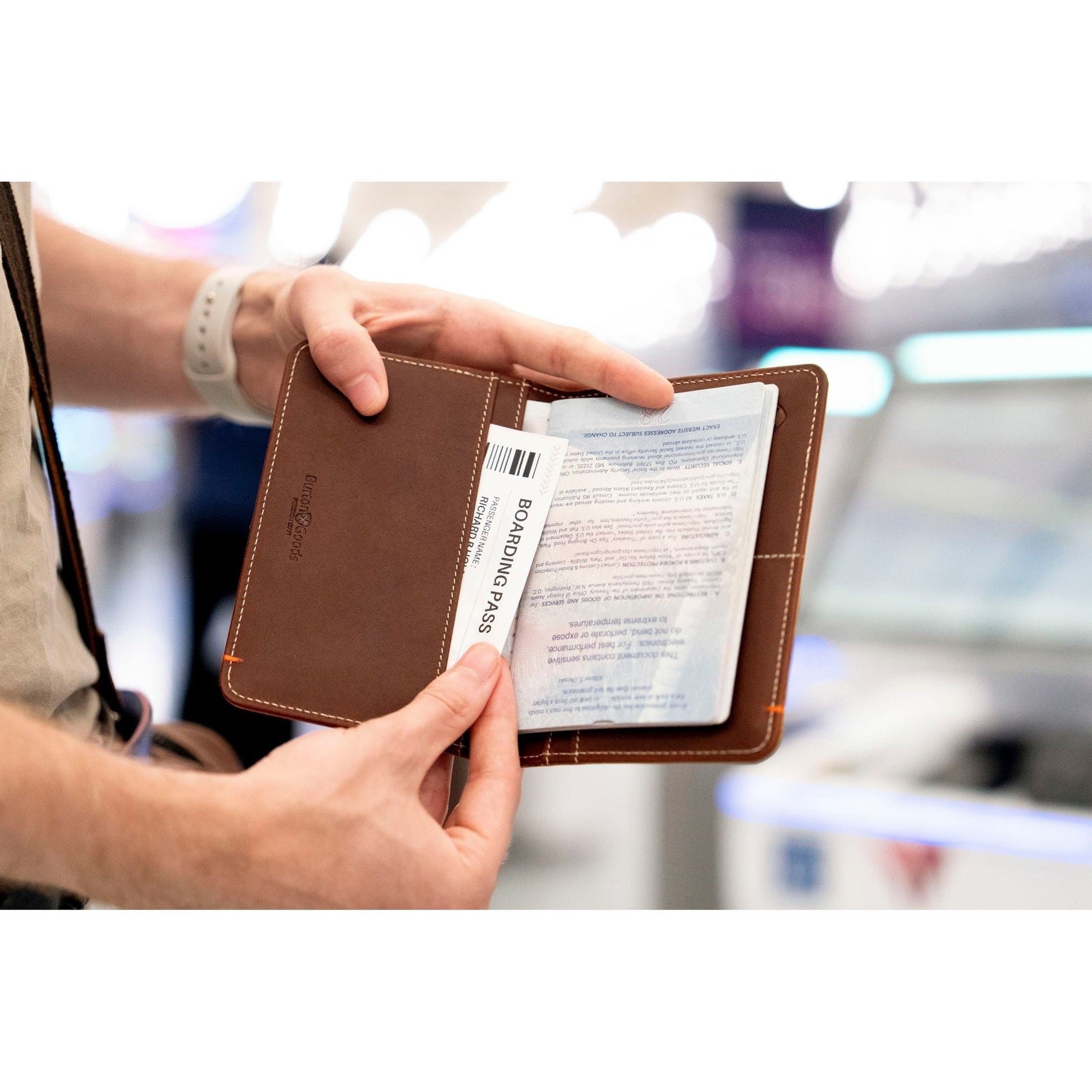Burton Goods LLC® Leather Accessories Light Mahogany Slim Passport Leather Wallet