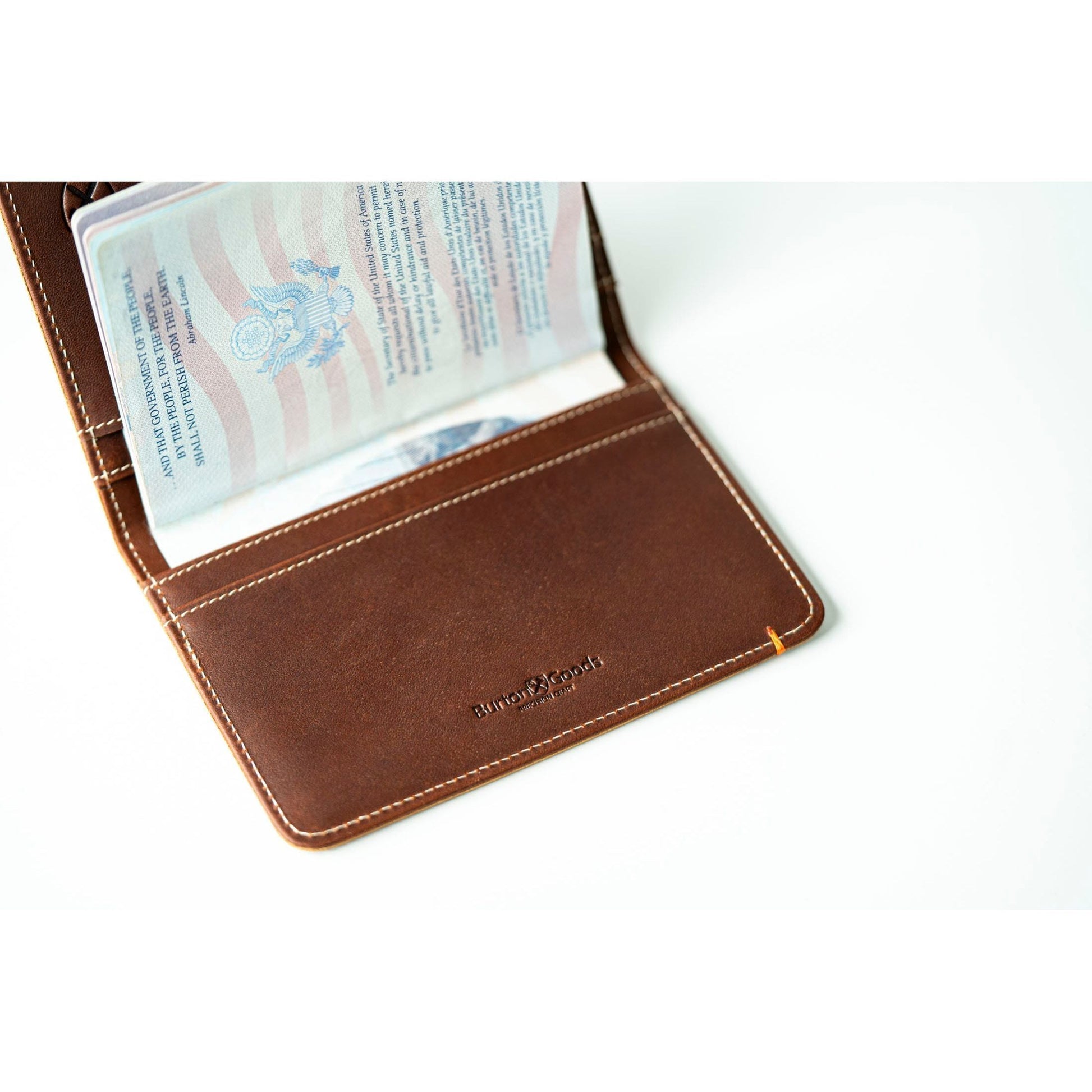 Burton Goods LLC® Leather Accessories Light Mahogany Slim Passport Leather Wallet
