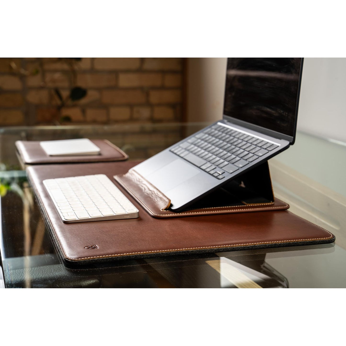 Burton Goods LLC® Leather Accessories Light Mahogany Travel And Desk Leather Laptop Stand