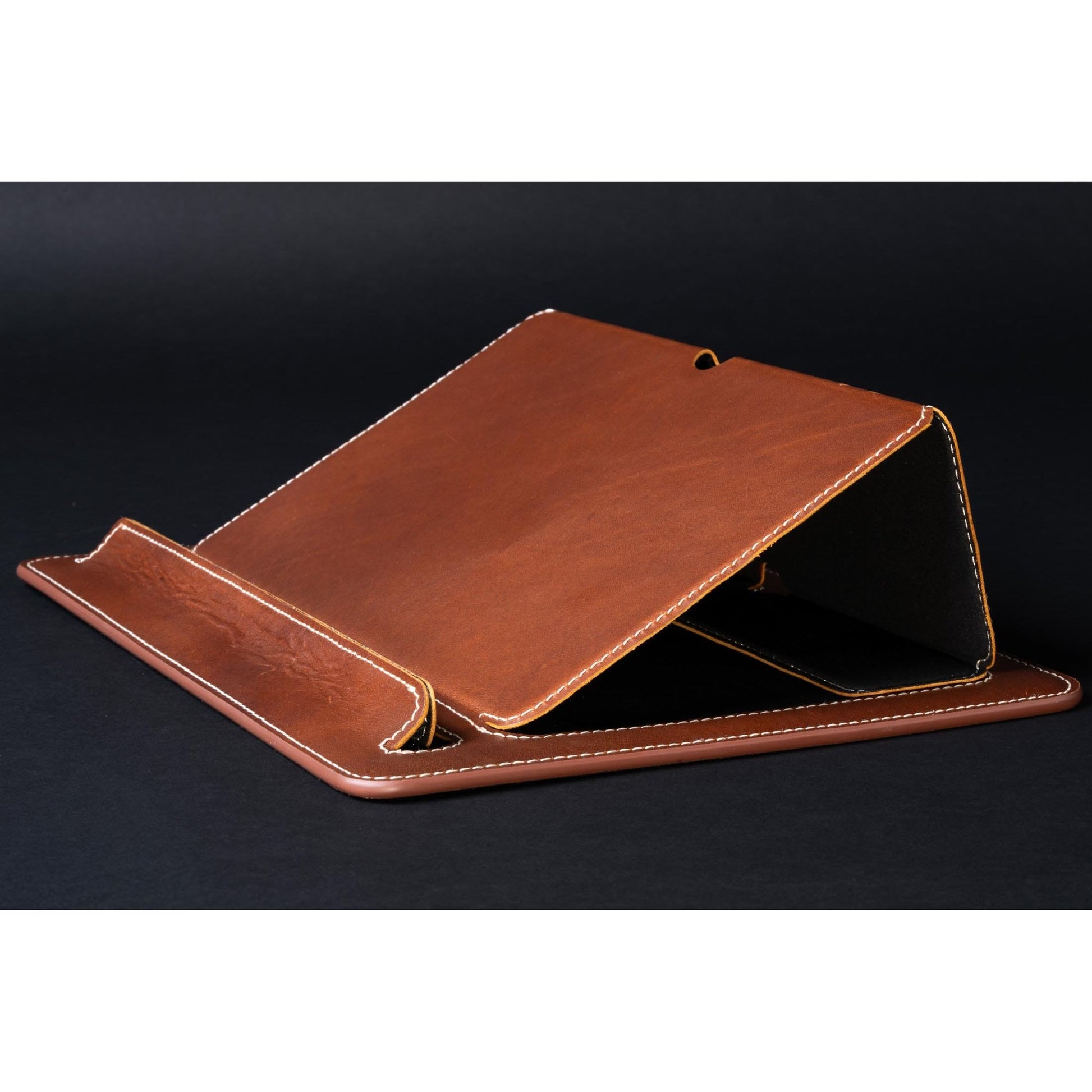 Burton Goods LLC® Leather Accessories Light Mahogany Travel And Desk Leather Laptop Stand