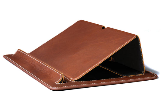 Burton Goods LLC® Leather Accessories Light Mahogany Travel And Desk Leather Laptop Stand