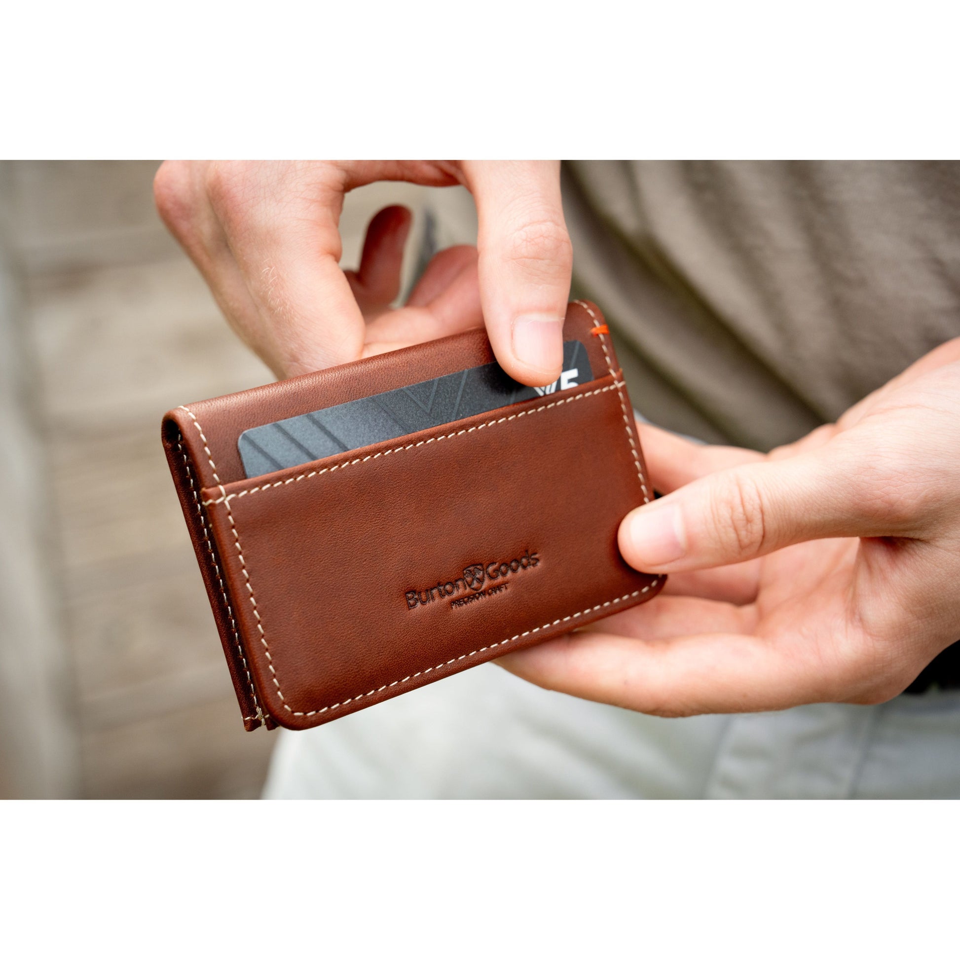 Burton Goods LLC® Light Mahogany Ultra Compact Bi-Fold Leather Wallet