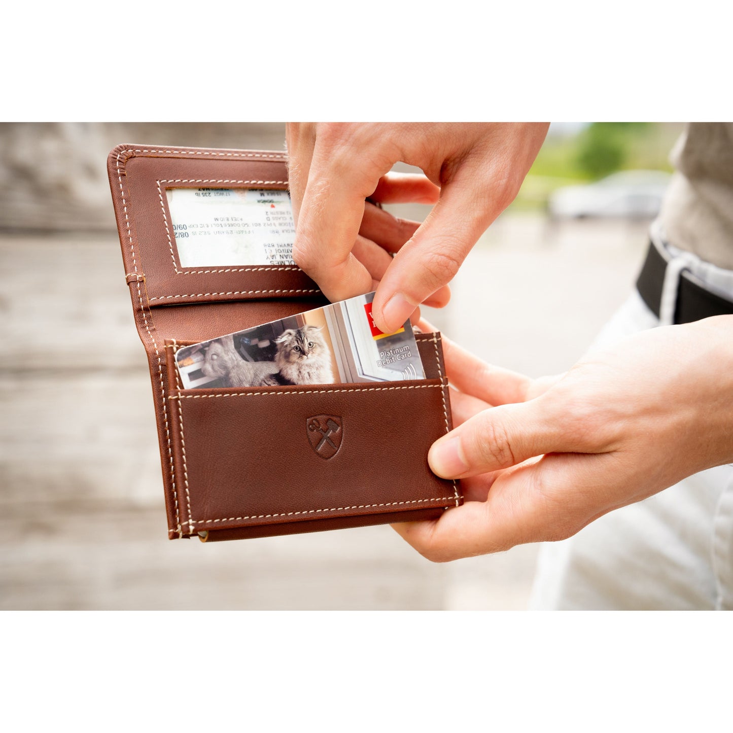 Burton Goods LLC® Light Mahogany Ultra Compact Bi-Fold Leather Wallet
