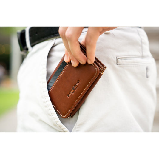 Burton Goods LLC® Light Mahogany Ultra Compact Bi-Fold Leather Wallet
