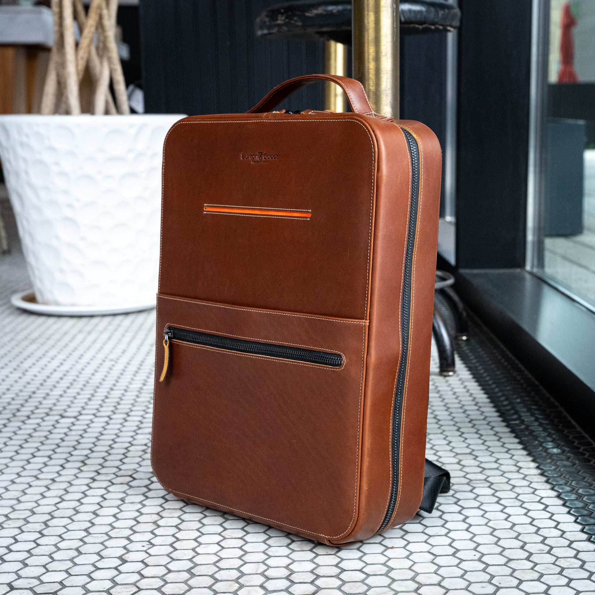 Burton Goods LLC® Leather Bag Mahogany Modern Leather Laptop Backpack