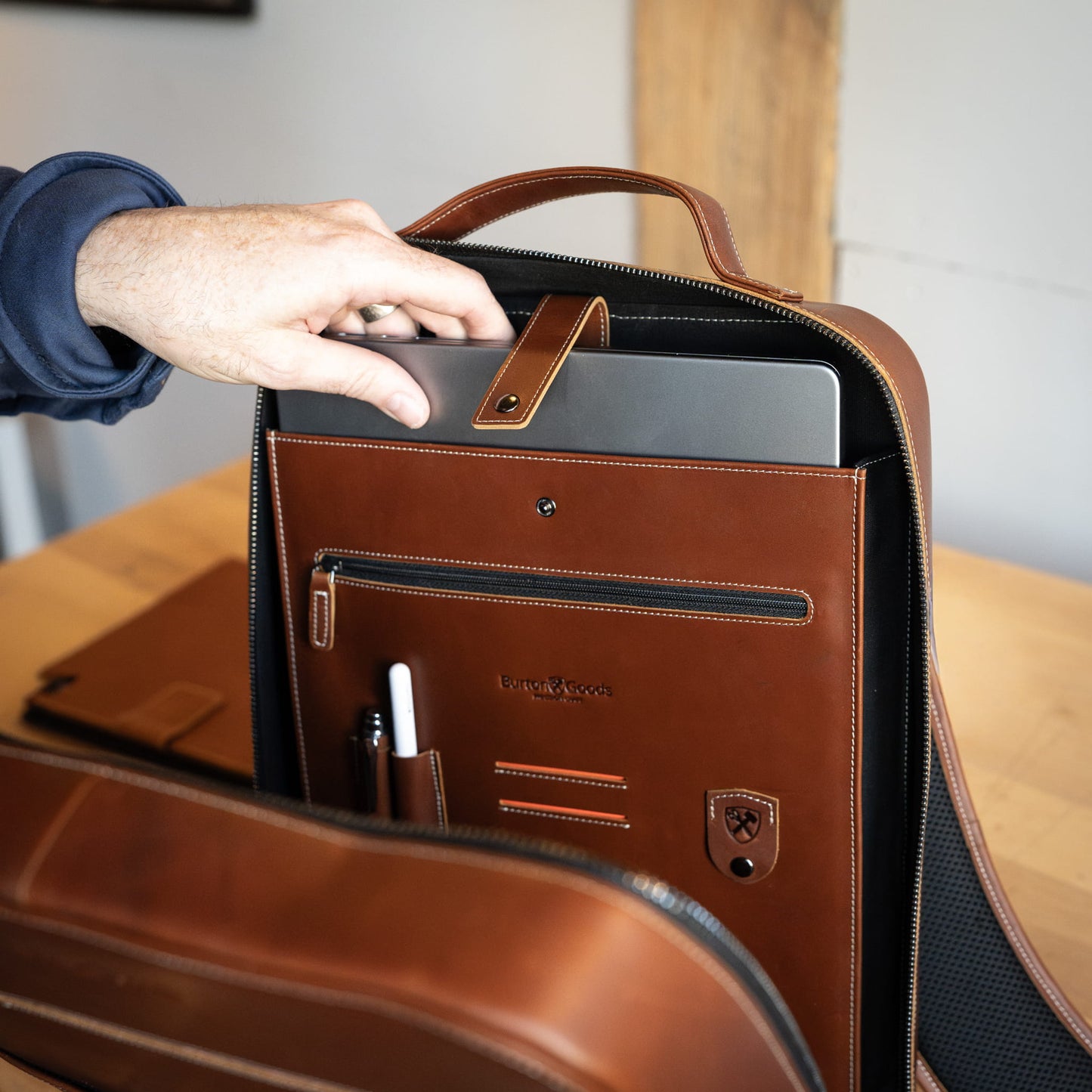Burton Goods LLC® Leather Bag Mahogany Modern Leather Laptop Backpack