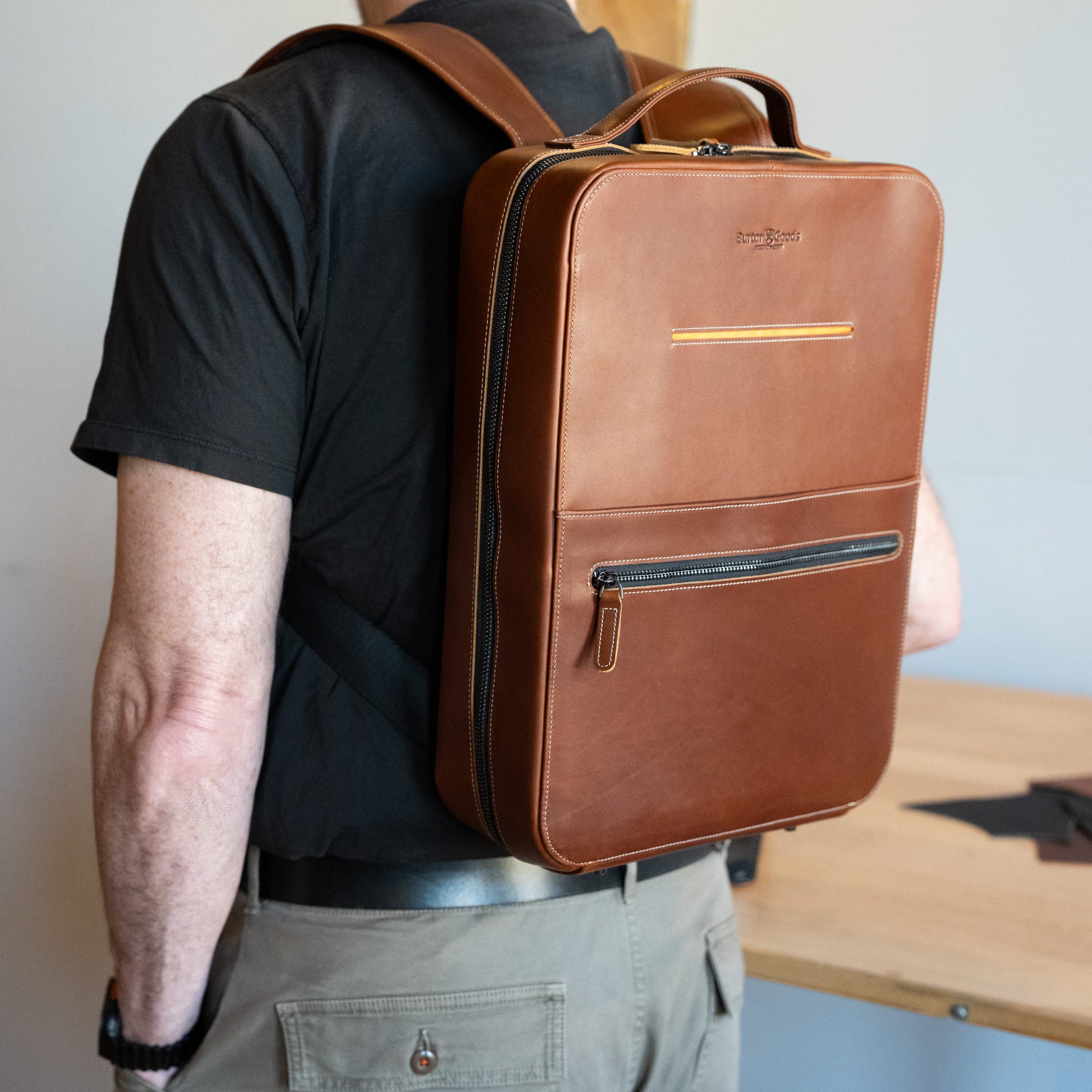 Burton Goods LLC® Leather Bag Mahogany Modern Leather Laptop Backpack