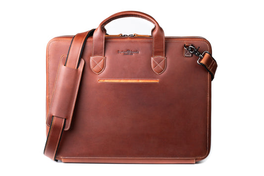 Burton Goods LLC® Mahogany Slim Leather Laptop Briefcase - Medium 16"