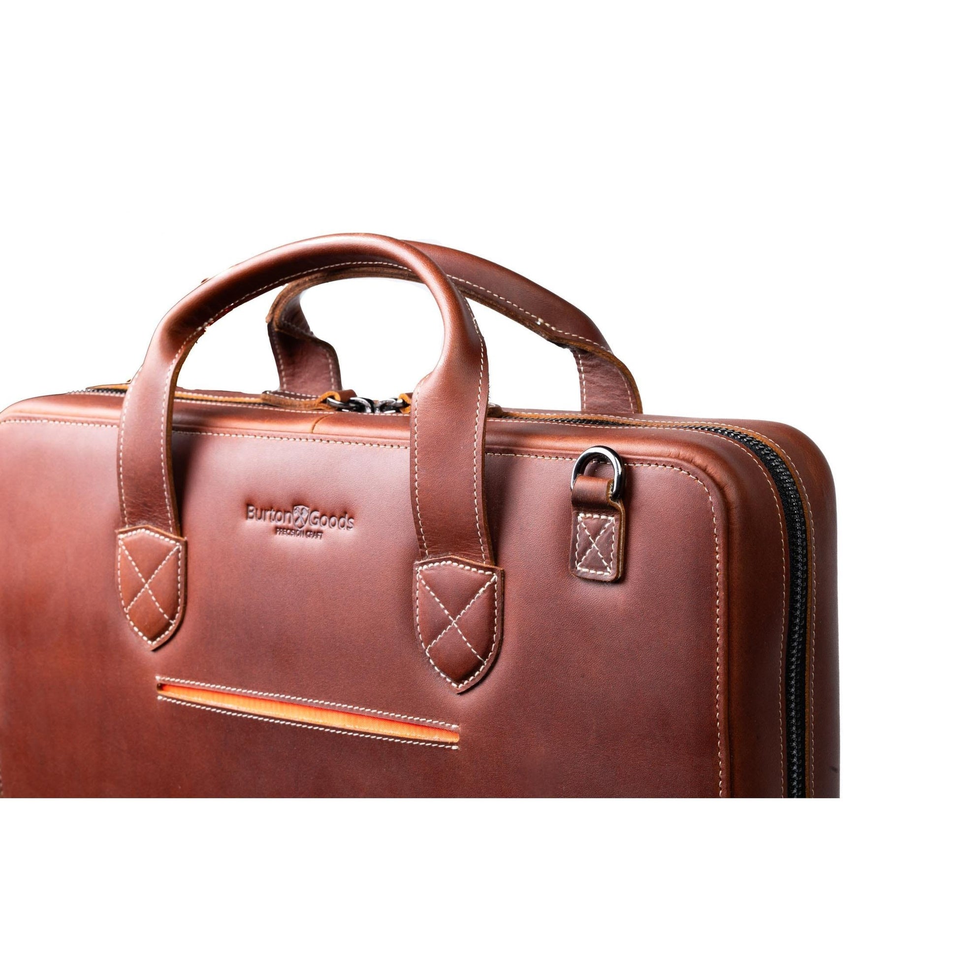 Burton Goods LLC® Leather Bag Mahogany Slim Leather Laptop Briefcase - Medium 16"