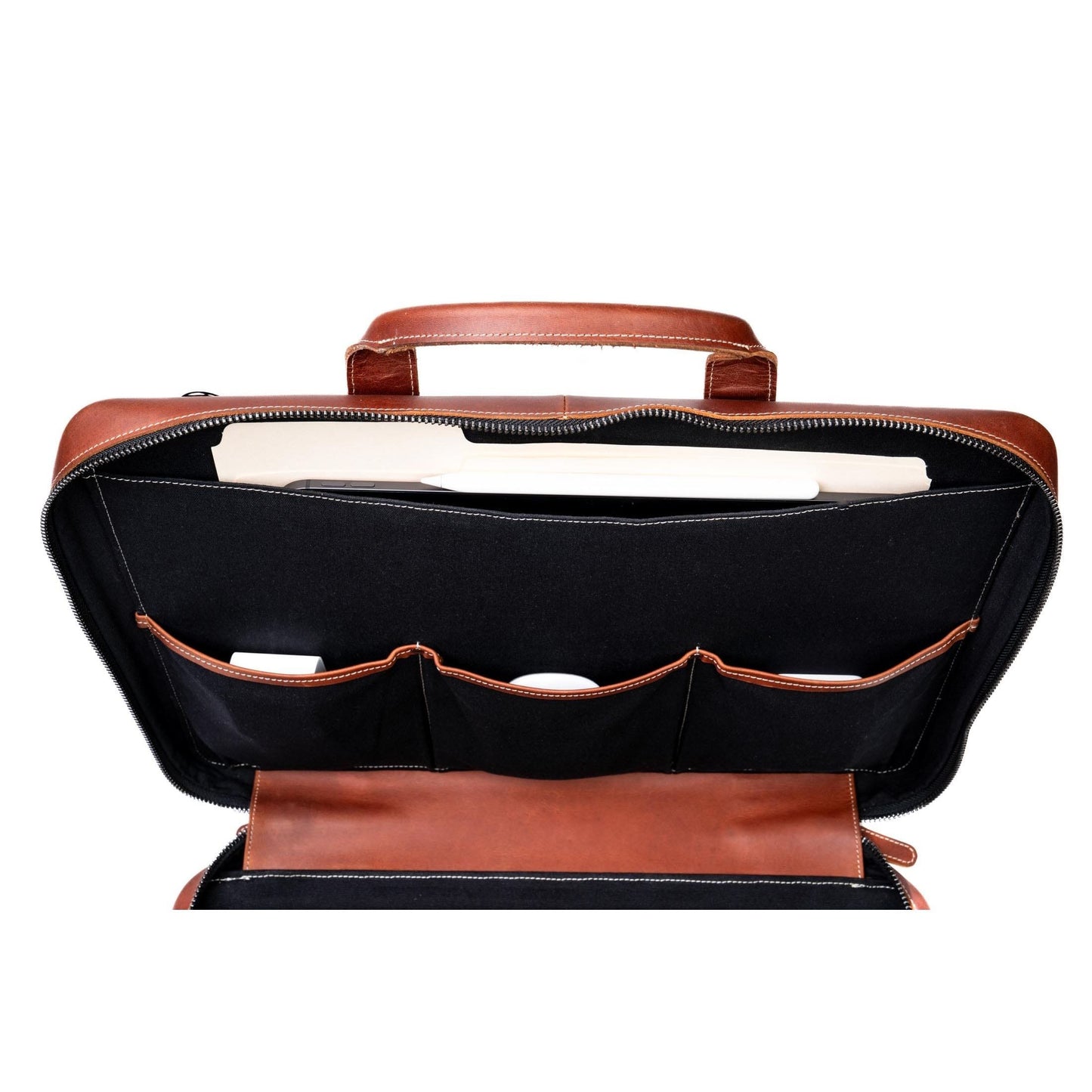 Burton Goods LLC® Leather Bag Mahogany Slim Leather Laptop Briefcase - Medium 16"