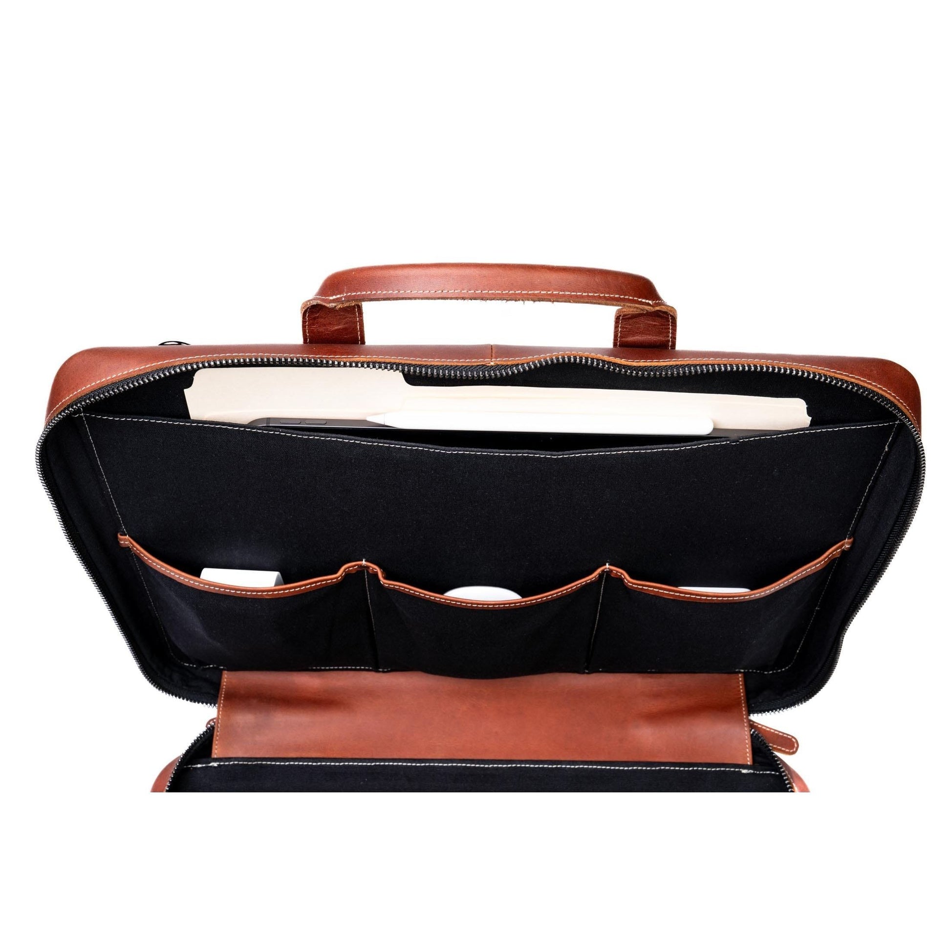 Burton Goods LLC® Leather Bag Mahogany Slim Leather Laptop Briefcase - Medium 16"