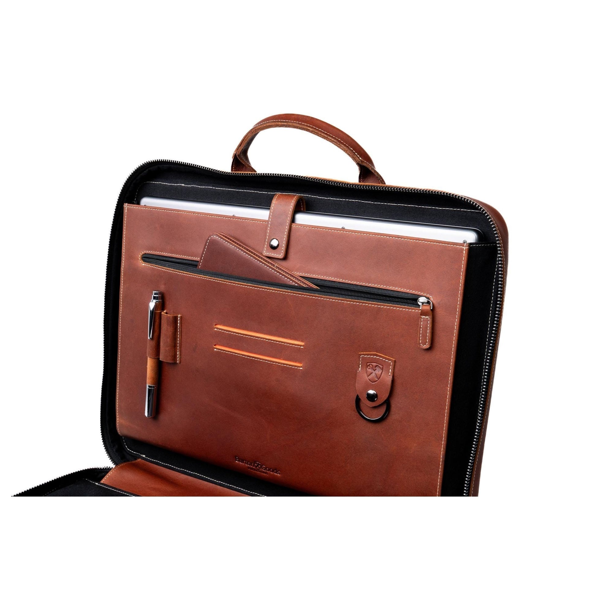 Burton Goods LLC® Leather Bag Mahogany Slim Leather Laptop Briefcase - Medium 16"
