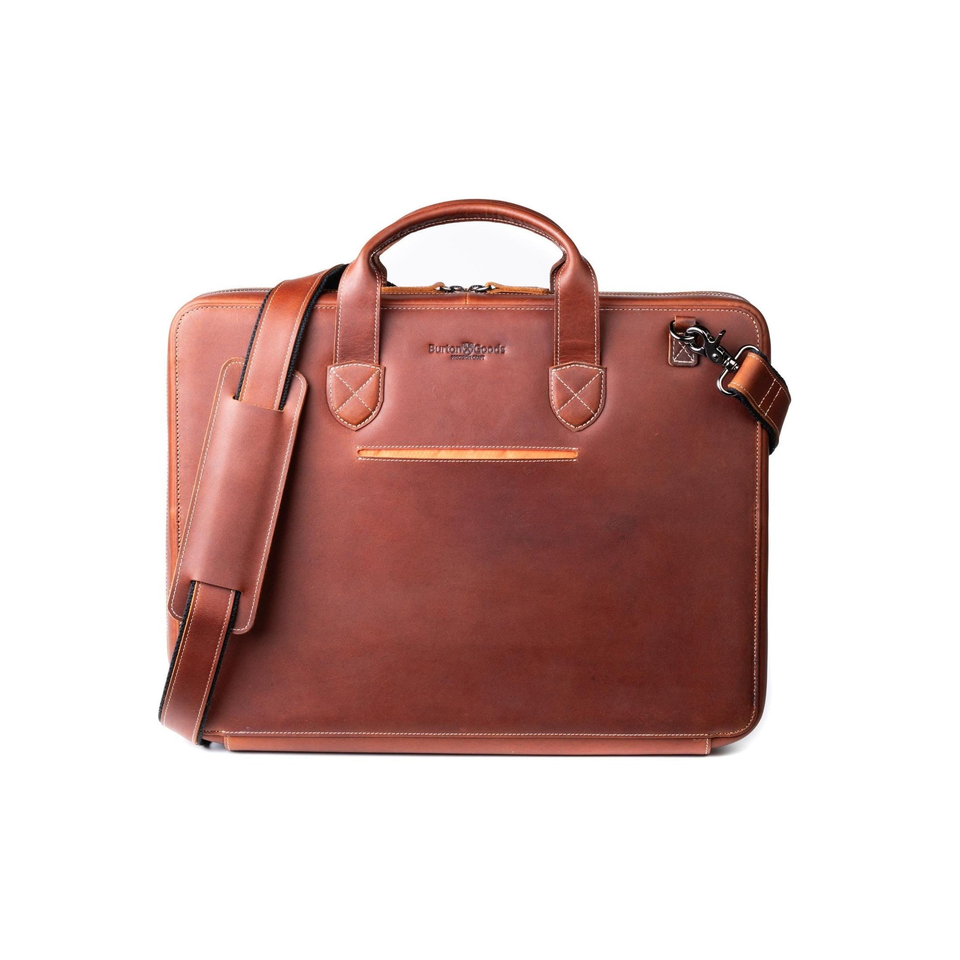 Burton Goods LLC® Leather Bag Mahogany Slim Leather Laptop Briefcase - Medium 16"