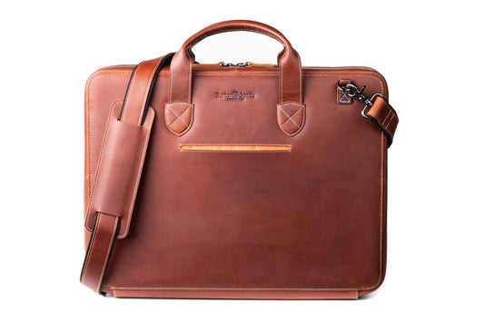 Burton Goods LLC® Leather Bag Mahogany Slim Leather Laptop Briefcase - Medium 16"