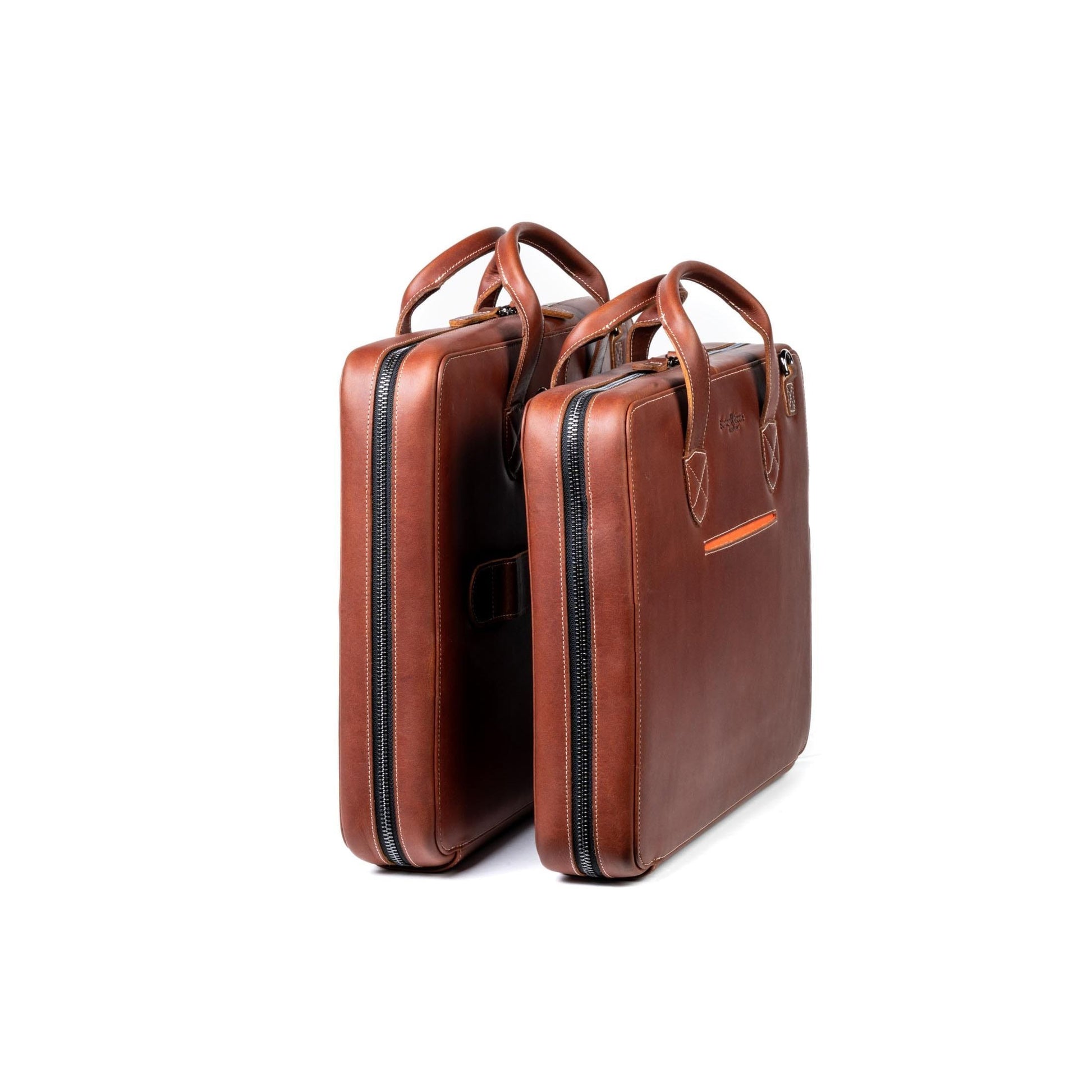 Burton Goods LLC® Leather Bag Mahogany Slim Leather Laptop Briefcase - Medium 16"