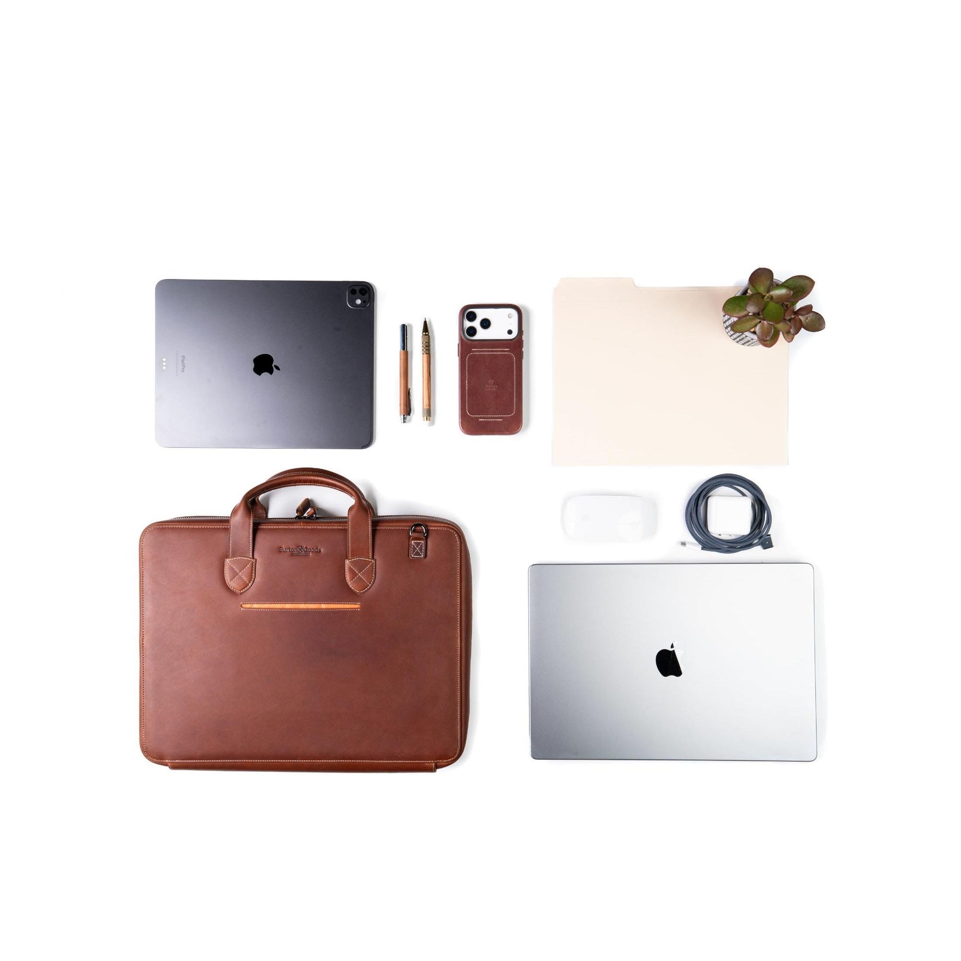Burton Goods LLC® Leather Bag Mahogany Slim Leather Laptop Briefcase - Medium 16"
