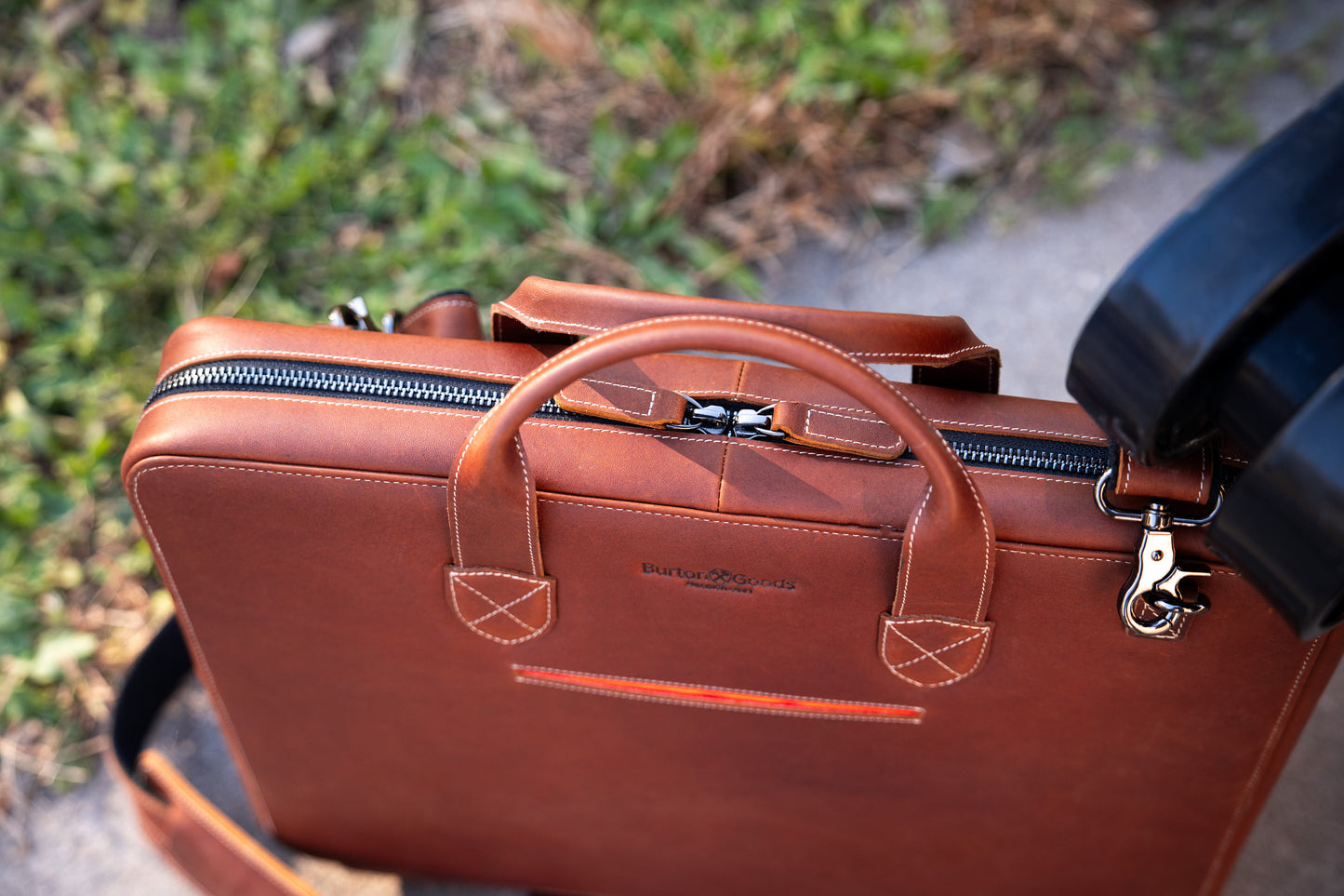 Burton Goods LLC® Light Mahogany Slim Leather Laptop Briefcase - Small 14"