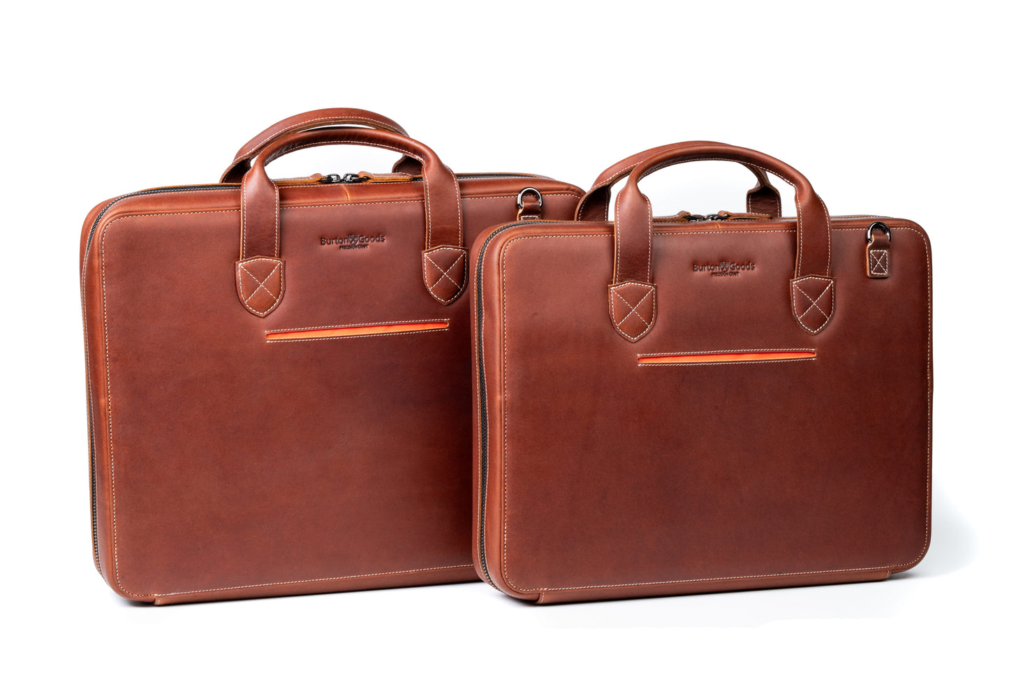 Burton Goods LLC® Light Mahogany Slim Leather Laptop Briefcase - Small 14"